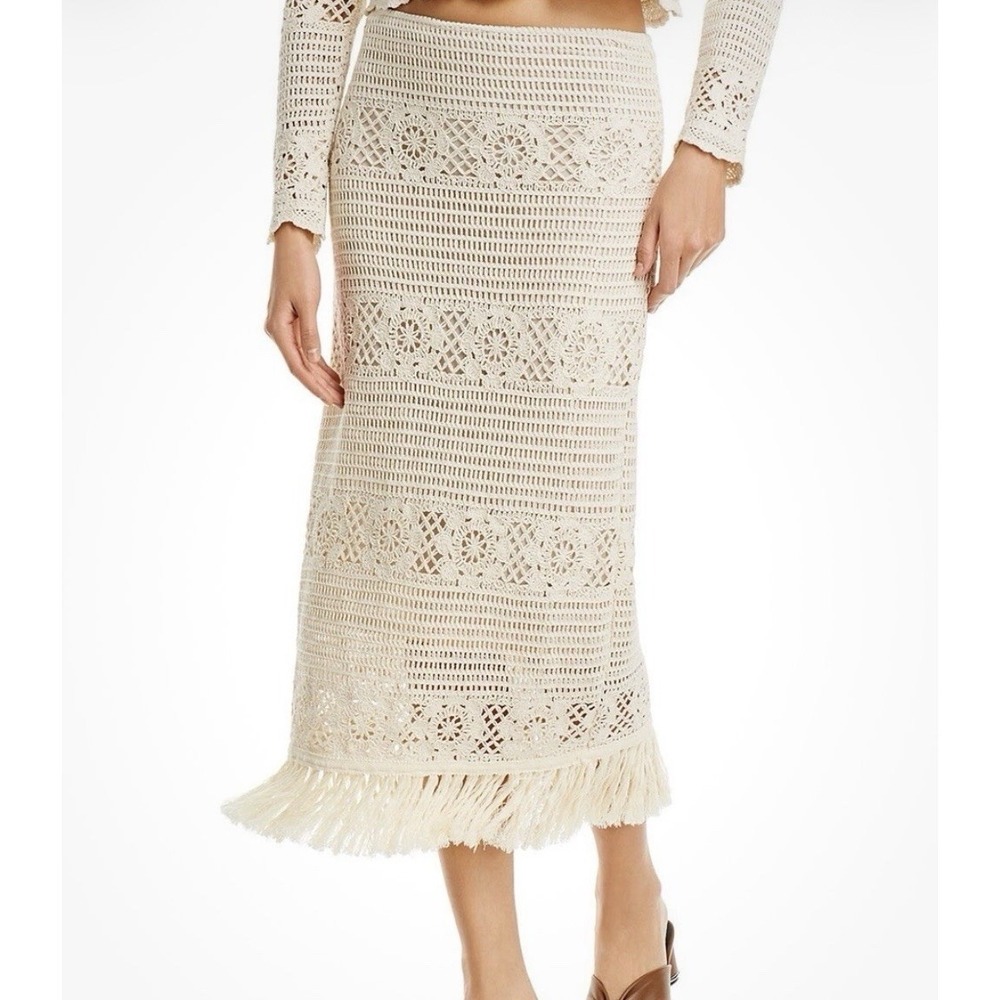 AQUA NWT Crochet Fringe Midi Sand Skirt Size XL Boho Grannycore